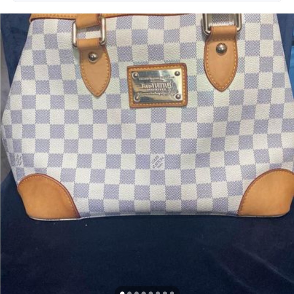 Louis Vuitton White Damier Azur Canvas Tote with Tan Leather Trim